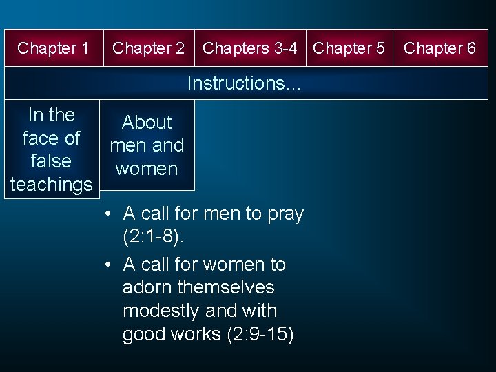 Chapter 1 Chapter 2 Chapters 3 -4 Chapter 5 Instructions… In the About face