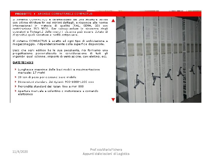 11/4/2020 Prof. ssa Maria Fichera Appunti dalle lezioni di Logistica 