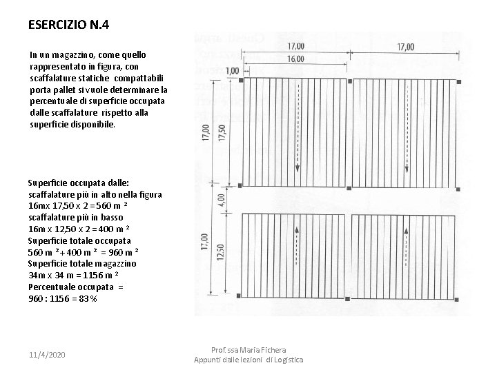 ESERCIZIO N. 4 In un magazzino, come quello rappresentato in figura, con scaffalature statiche