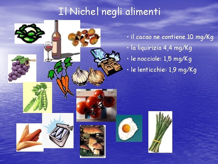 Il Nichel negli alimenti • il cacao ne contiene 10 mg/Kg • la liquirizia