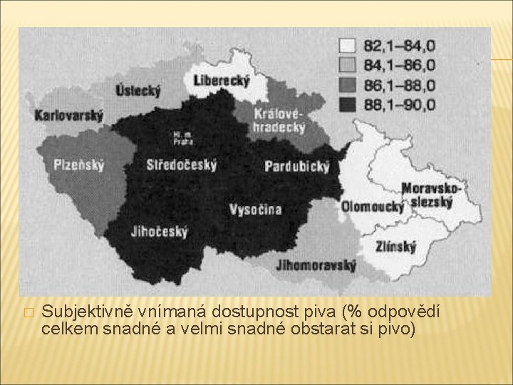 � Subjektivně vnímaná dostupnost piva (% odpovědí celkem snadné a velmi snadné obstarat si