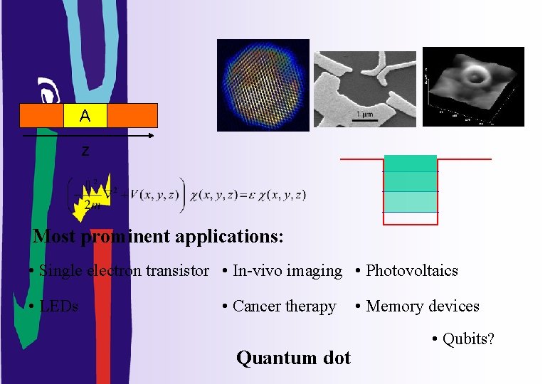 A z Most prominent applications: • Single electron transistor • In-vivo imaging • Photovoltaics