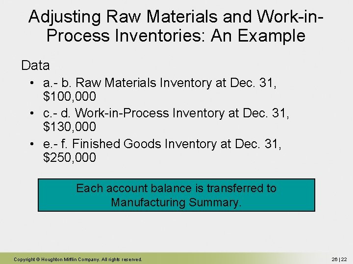 Adjusting Raw Materials and Work-in. Process Inventories: An Example Data • a. - b. Adjusting Raw Materials and Work-in. Process Inventories: An Example Data • a. - b.