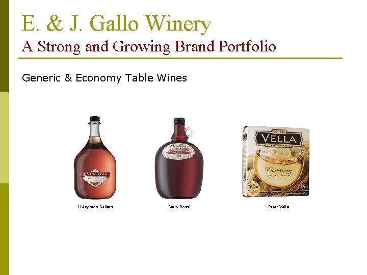 E. & J. Gallo Winery A Strong and Growing Brand Portfolio Generic & Economy E. & J. Gallo Winery A Strong and Growing Brand Portfolio Generic & Economy