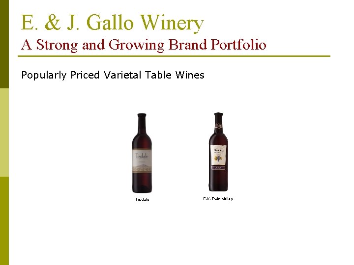 E. & J. Gallo Winery A Strong and Growing Brand Portfolio Popularly Priced Varietal E. & J. Gallo Winery A Strong and Growing Brand Portfolio Popularly Priced Varietal