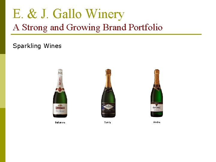 E. & J. Gallo Winery A Strong and Growing Brand Portfolio Sparkling Wines Ballatore E. & J. Gallo Winery A Strong and Growing Brand Portfolio Sparkling Wines Ballatore