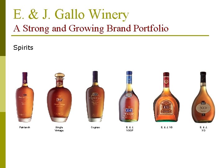 E. & J. Gallo Winery A Strong and Growing Brand Portfolio Spirits Patriarch Single E. & J. Gallo Winery A Strong and Growing Brand Portfolio Spirits Patriarch Single