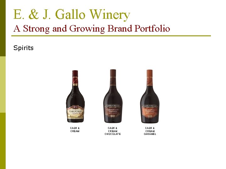 E. & J. Gallo Winery A Strong and Growing Brand Portfolio Spirits CASK & E. & J. Gallo Winery A Strong and Growing Brand Portfolio Spirits CASK &