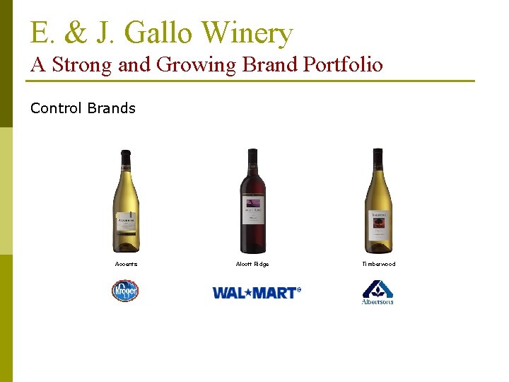 E. & J. Gallo Winery A Strong and Growing Brand Portfolio Control Brands Accents E. & J. Gallo Winery A Strong and Growing Brand Portfolio Control Brands Accents