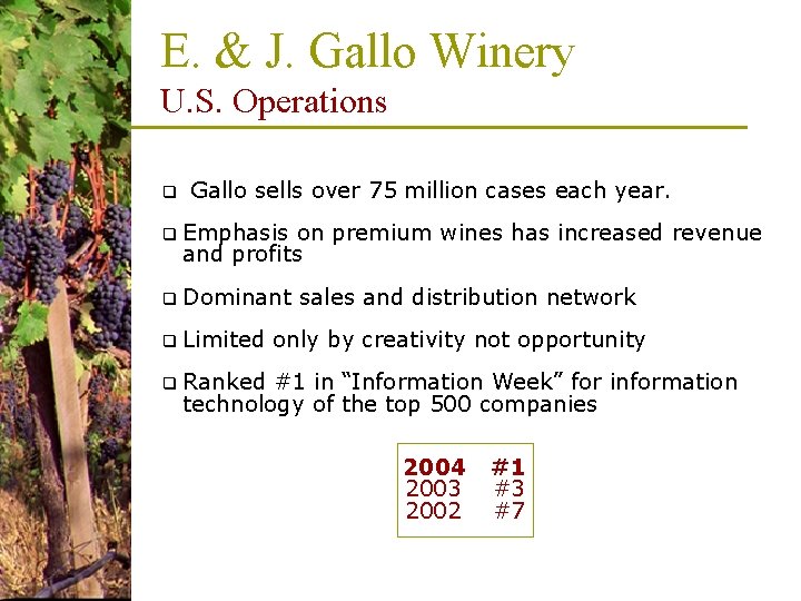 E. & J. Gallo Winery U. S. Operations q Gallo sells over 75 million E. & J. Gallo Winery U. S. Operations q Gallo sells over 75 million
