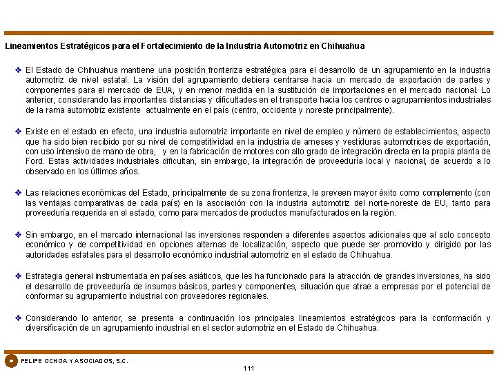 Lineamientos Estratégicos para el Fortalecimiento de la Industria Automotriz en Chihuahua v El Estado