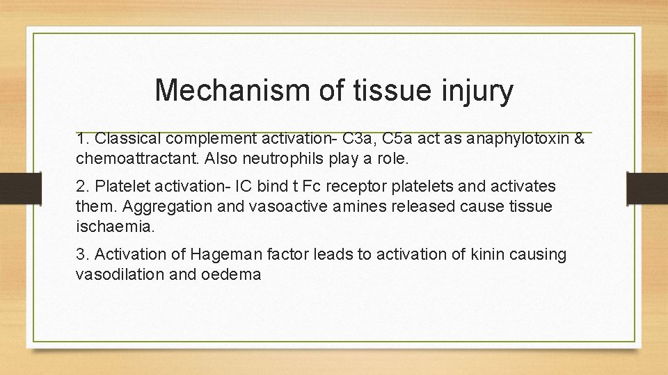 Mechanism of tissue injury 1. Classical complement activation- C 3 a, C 5 a
