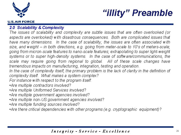 “illity” Preamble 2. 0 Scalability & Complexity The issues of scalability and complexity are