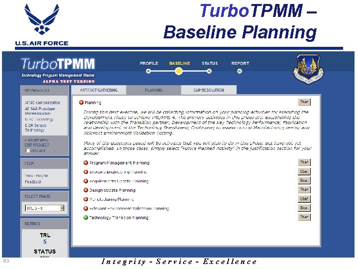 Turbo. TPMM – Baseline Planning 63 Integrity - Service - Excellence 