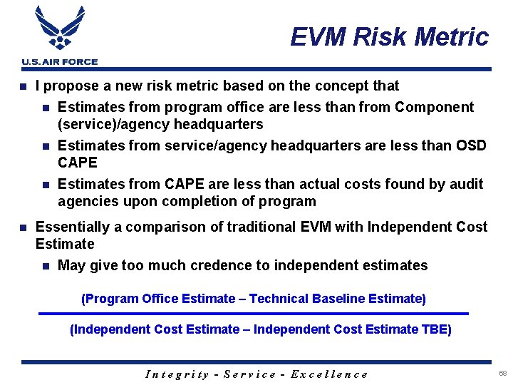 EVM Risk Metric n I propose a new risk metric based on the concept