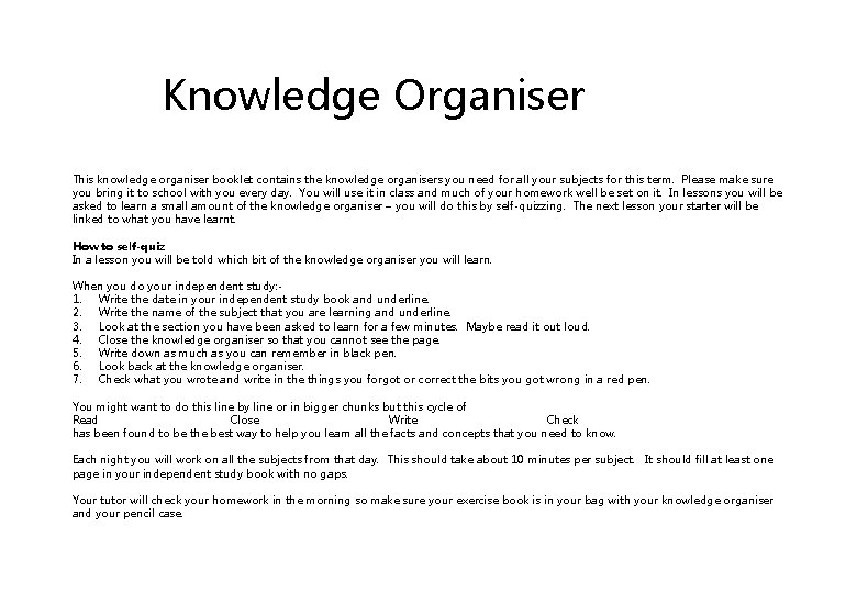 Knowledge Organiser This knowledge organiser booklet contains the knowledge organisers you need for all Knowledge Organiser This knowledge organiser booklet contains the knowledge organisers you need for all