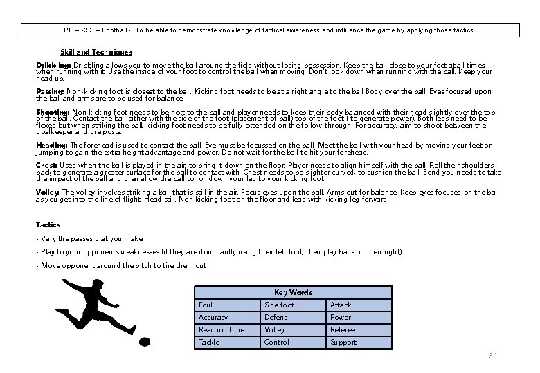 PE – KS 3 – Football - To be able to demonstrate knowledge of PE – KS 3 – Football - To be able to demonstrate knowledge of