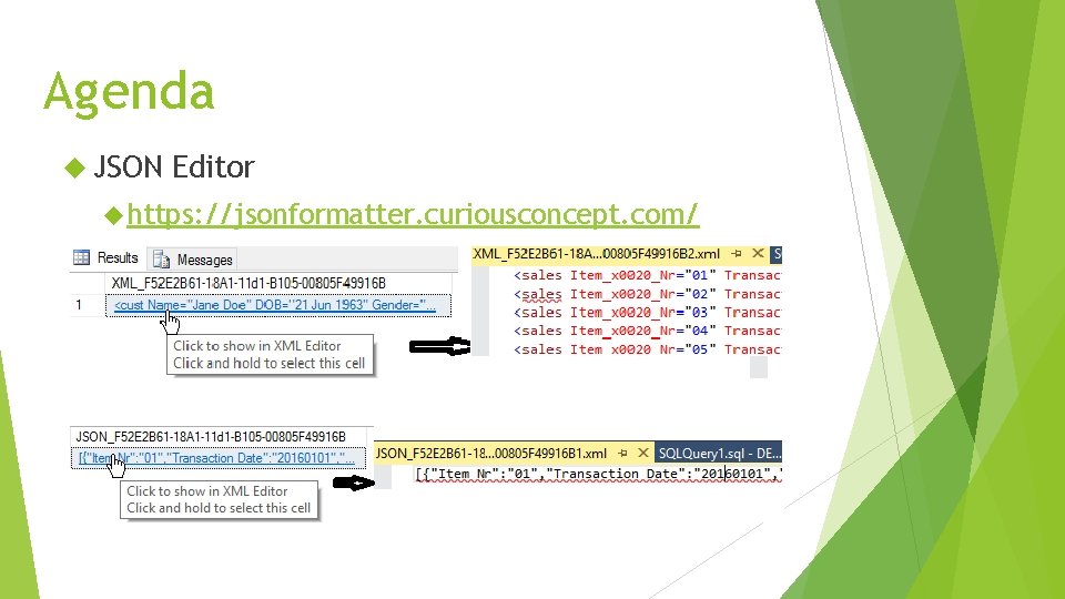 Agenda JSON Editor https: //jsonformatter. curiousconcept. com/ 