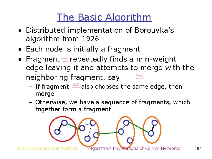 The Basic Algorithm • Distributed implementation of Borouvka’s algorithm from 1926 • Each node The Basic Algorithm • Distributed implementation of Borouvka’s algorithm from 1926 • Each node