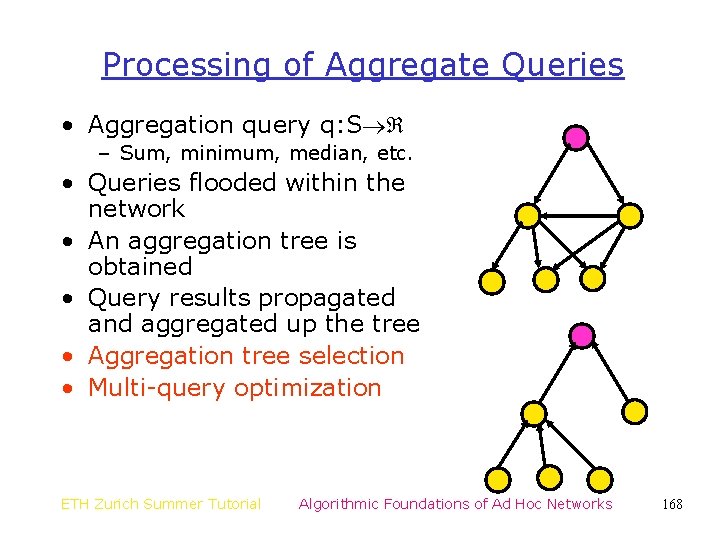 Processing of Aggregate Queries • Aggregation query q: S – Sum, minimum, median, etc.