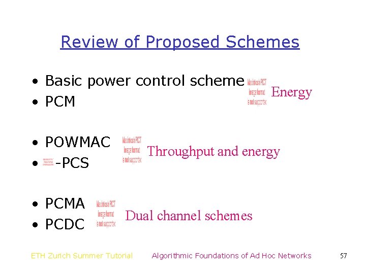 Review of Proposed Schemes • Basic power control scheme • PCM • POWMAC •