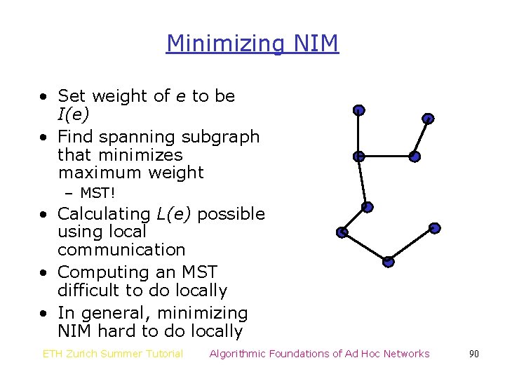 Minimizing NIM • Set weight of e to be I(e) • Find spanning subgraph