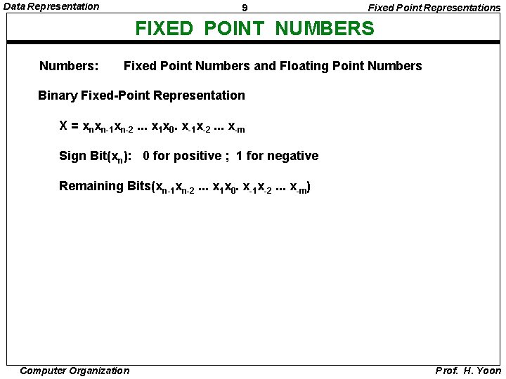 Data Representation 9 Fixed Point Representations FIXED POINT NUMBERS Numbers: Fixed Point Numbers and
