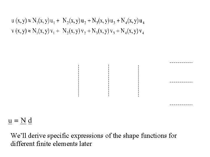We’ll derive specific expressions of the shape functions for different finite elements later 
