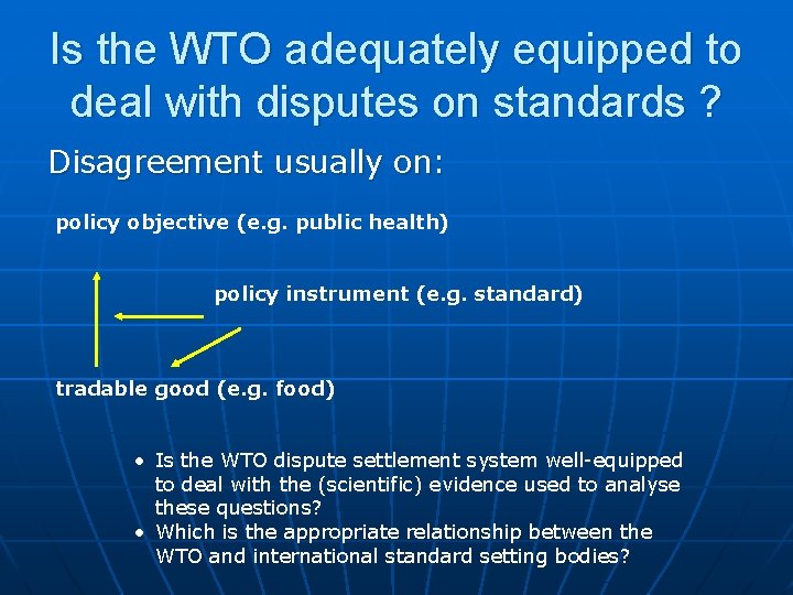 Is the WTO adequately equipped to deal with disputes on standards ? Disagreement usually