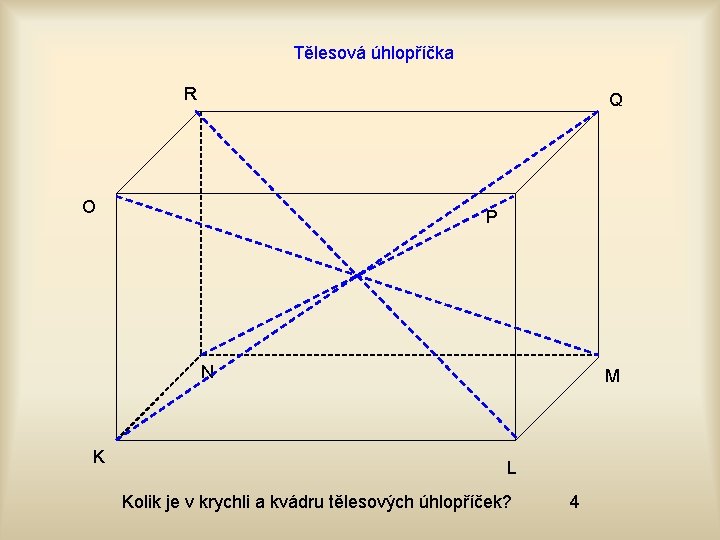 Tělesová úhlopříčka R Q O P N K M L Kolik je v krychli