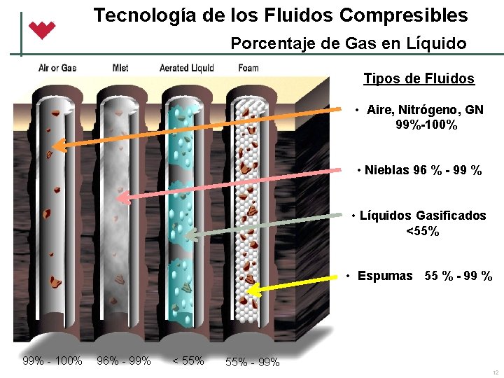 Tecnología de los Fluidos Compresibles Porcentaje de Gas en Líquido Tipos de Fluidos •