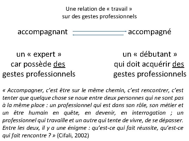 Une relation de « travail » sur des gestes professionnels accompagnant un « expert Une relation de « travail » sur des gestes professionnels accompagnant un « expert