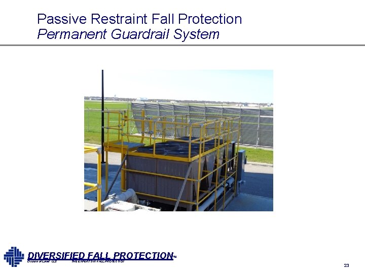 Passive Restraint Fall Protection Permanent Guardrail System DIVERSIFIED FALL PROTECTION™ Division of Lorad, LLC Passive Restraint Fall Protection Permanent Guardrail System DIVERSIFIED FALL PROTECTION™ Division of Lorad, LLC