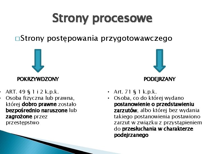 Strony procesowe � Strony postępowania przygotowawczego POKRZYWDZONY • ART. 49 § 1 i 2