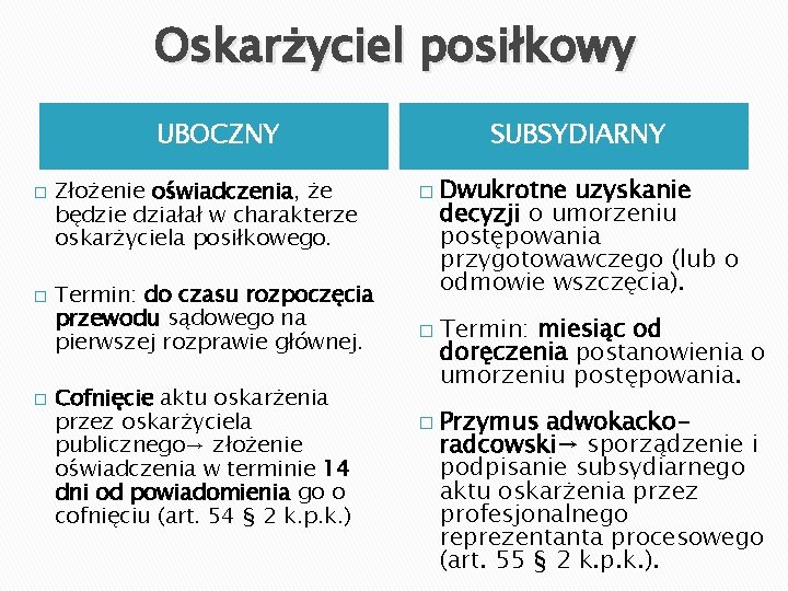 Oskarżyciel posiłkowy UBOCZNY � � � Złożenie oświadczenia, że będzie działał w charakterze oskarżyciela