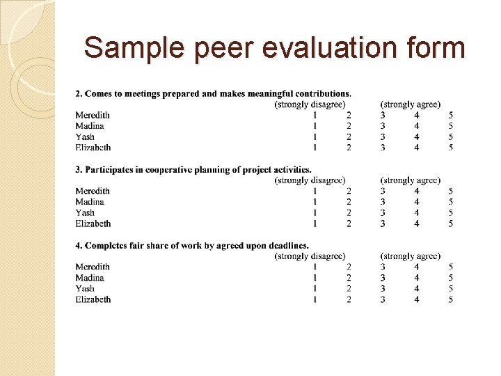Sample peer evaluation form Sample peer evaluation form