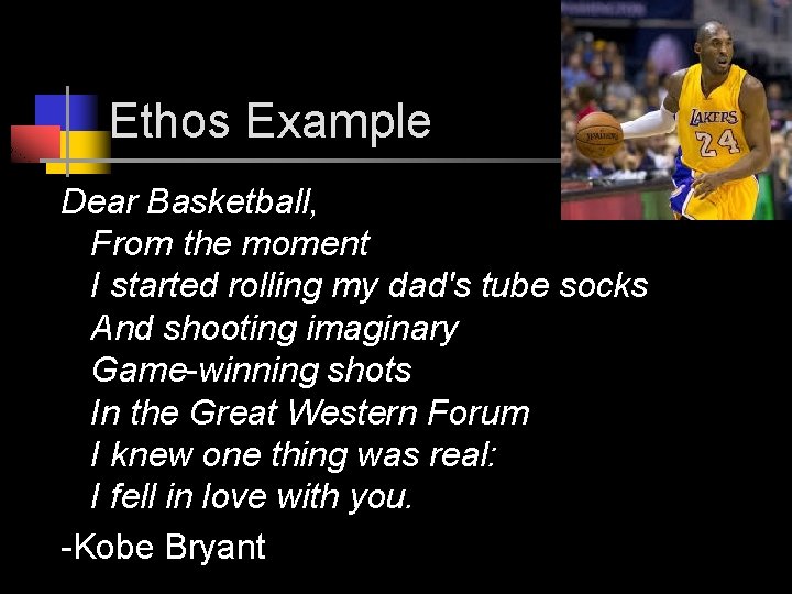 Ethos Example Dear Basketball, From the moment I started rolling my dad's tube socks