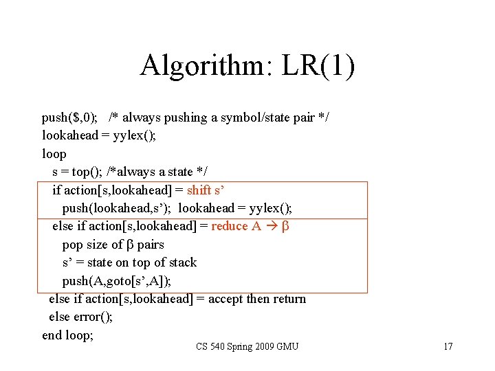 Lecture 5 Lr Parsing Cs 540 George Mason