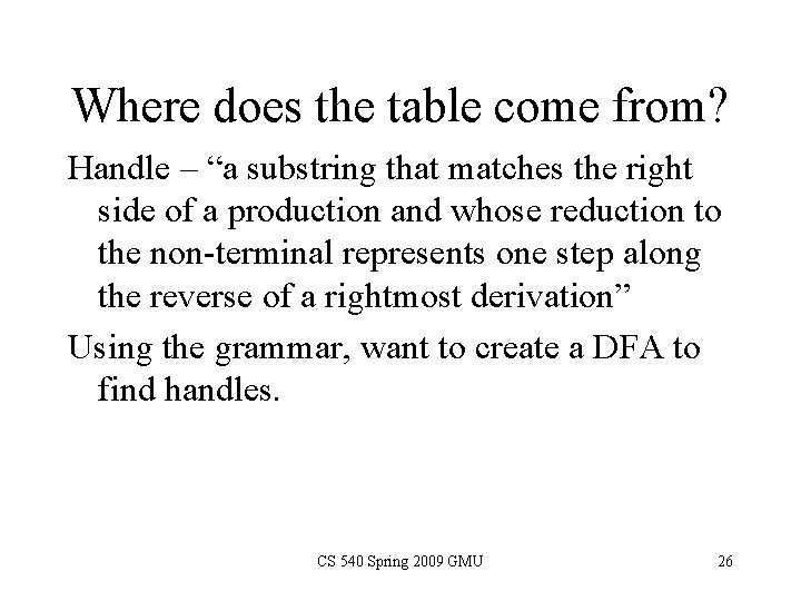 Where does the table come from? Handle – “a substring that matches the right Where does the table come from? Handle – “a substring that matches the right
