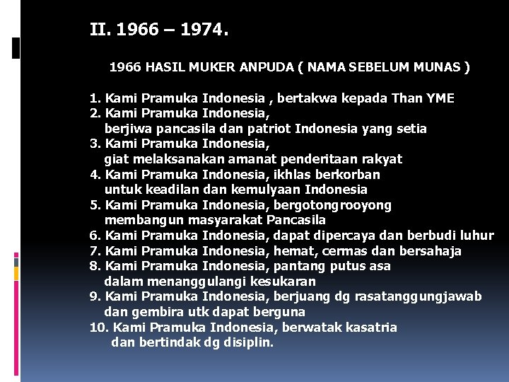 II. 1966 – 1974. 1966 HASIL MUKER ANPUDA ( NAMA SEBELUM MUNAS ) 1.