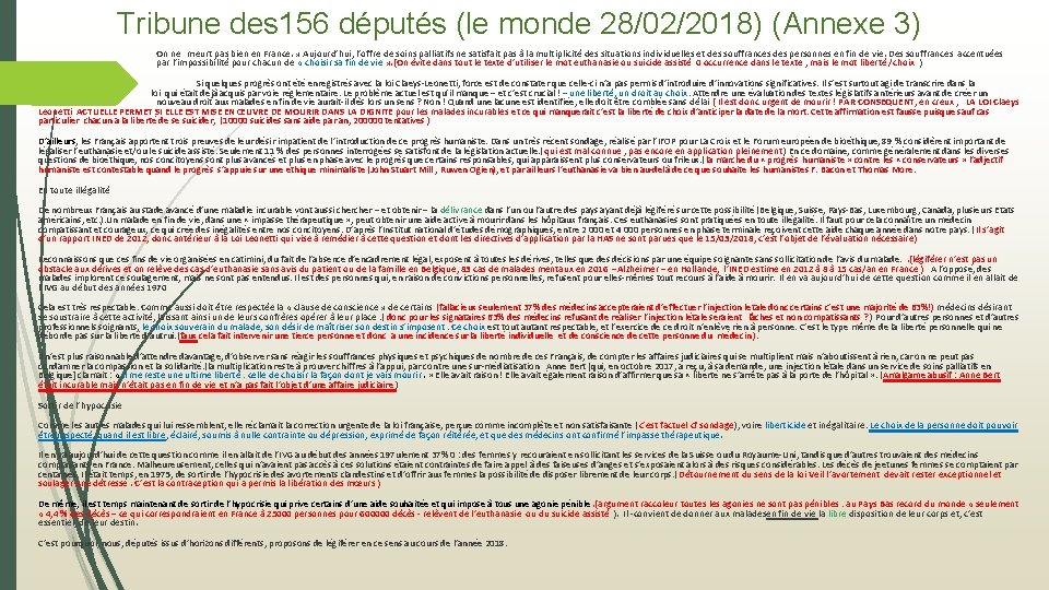 Tribune des 156 députés (le monde 28/02/2018) (Annexe 3) On ne meurt pas bien