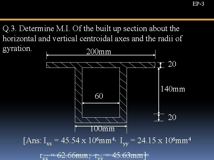 EP-3 Q. 3. Determine M. I. Of the built up section about the horizontal