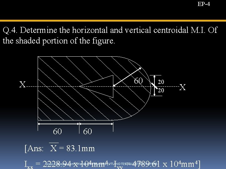 EP-4 Q. 4. Determine the horizontal and vertical centroidal M. I. Of the shaded