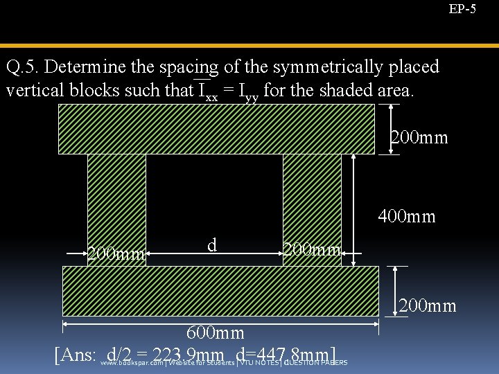 EP-5 Q. 5. Determine the spacing of the symmetrically placed vertical blocks such that