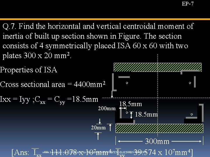 EP-7 Q. 7. Find the horizontal and vertical centroidal moment of inertia of built