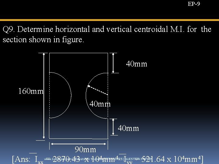 EP-9 Q 9. Determine horizontal and vertical centroidal M. I. for the section shown