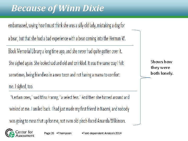 Because of Winn Dixie Shows how they were both lonely. Page 26 • Thompson Because of Winn Dixie Shows how they were both lonely. Page 26 • Thompson