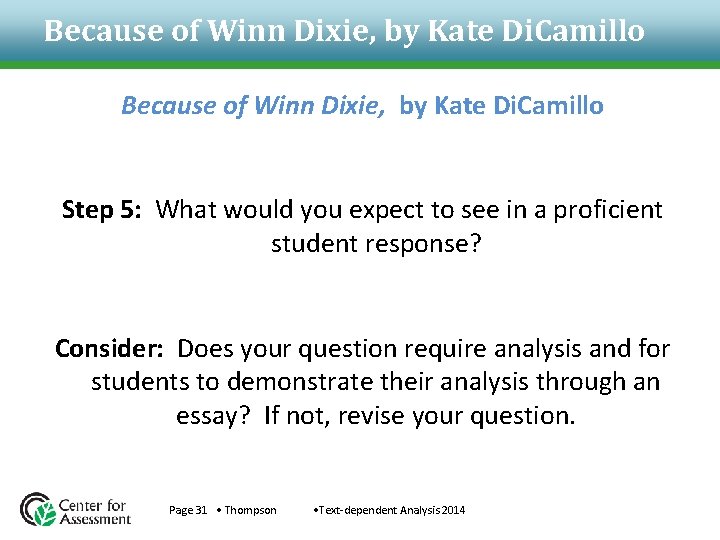 Because of Winn Dixie, by Kate Di. Camillo Step 5: What would you expect Because of Winn Dixie, by Kate Di. Camillo Step 5: What would you expect