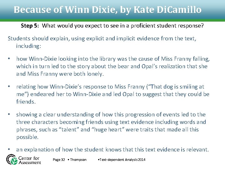 Because of Winn Dixie, by Kate Di. Camillo Step 5: What would you expect Because of Winn Dixie, by Kate Di. Camillo Step 5: What would you expect