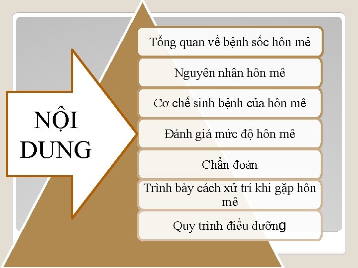 Tổng quan về bệnh sốc hôn mê Nguyên nhân hôn mê NỘI DUNG Cơ